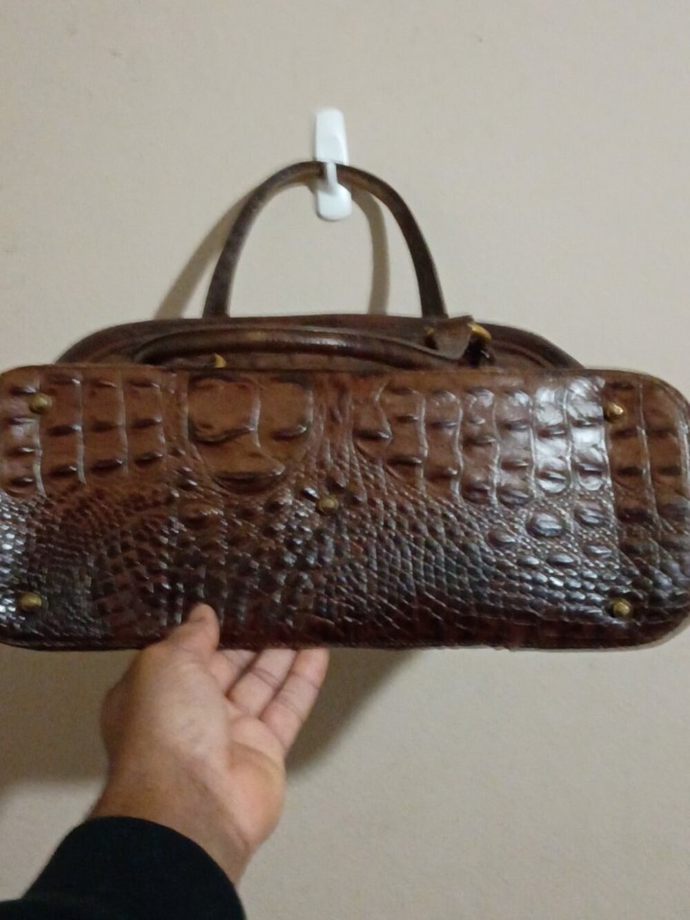 Brahmin Pecan Brown Crocodile Croc Embossed Leather Purse Handbag Dome Top - Picture 13 of 13